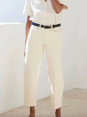 $225 AYR Ivory The Beat Drop Straw Hat Straight Barrel Leg Mid Rise Pant size 28